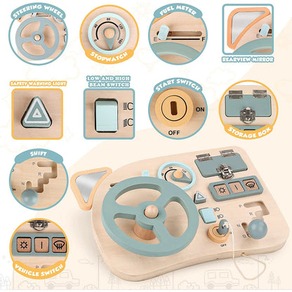 Wooden Steering Wheel Busy Board for Kids Ages 3 to 6