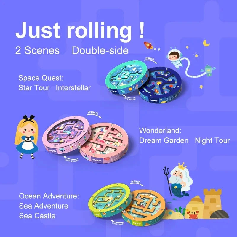 Double Sided Wooden Ball Maze Puzzle for Kids