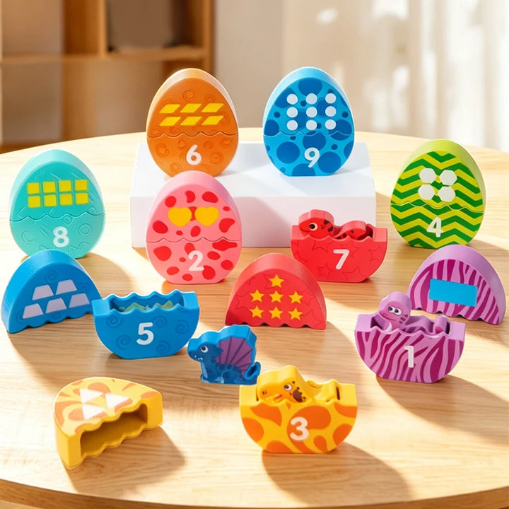 Wooden Dinosaur Egg Number and Color Matching Puzzle