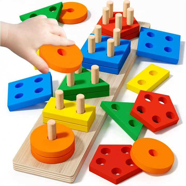 Wooden Shape Sorting and Stacking Toy for Kids