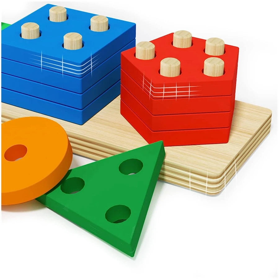 Wooden Shape Sorting and Stacking Toy for Kids