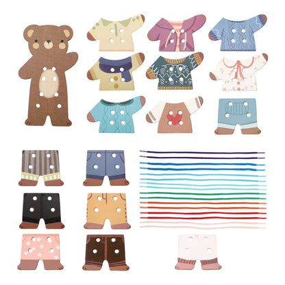 Wooden Bear Threading and Dress Up Activity Set