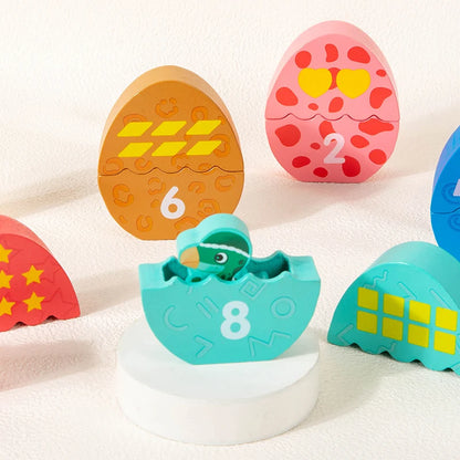 Wooden Dinosaur Egg Number and Color Matching Puzzle