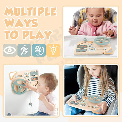 Wooden Steering Wheel Busy Board for Kids Ages 3 to 6