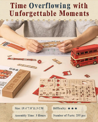 255 Piece Wooden London Bus 3D Model Puzzle