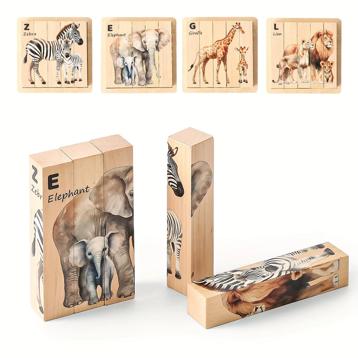 4 in 1 Wooden Safari Animal Puzzle for Kids