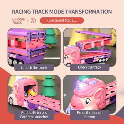 Foldable Car Carrier Race Track Set for Kids