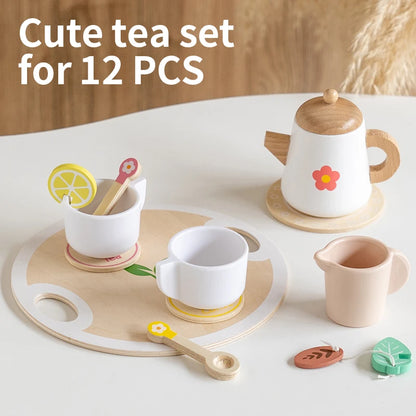 Wooden Pretend-Play Tea Set for Kids Ages 3+