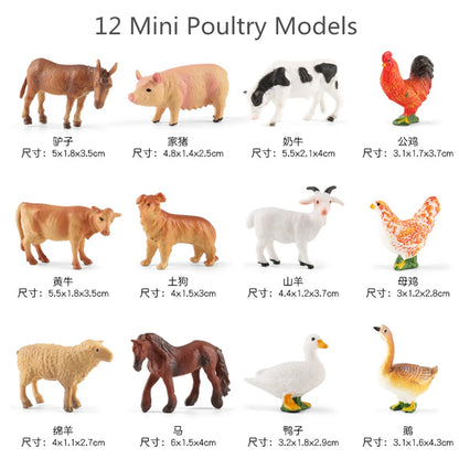 12 Piece Farm and Poultry Animal Figure Set