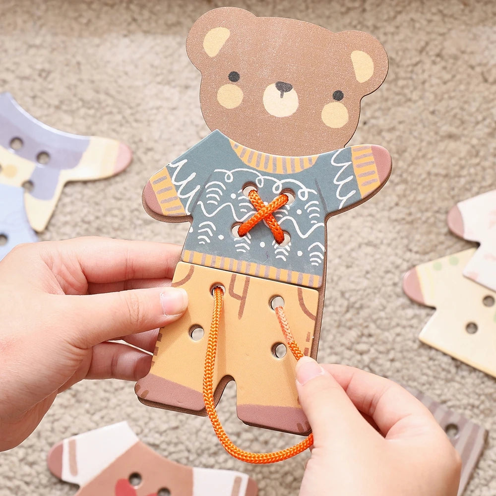 Wooden Bear Threading and Dress Up Activity Set