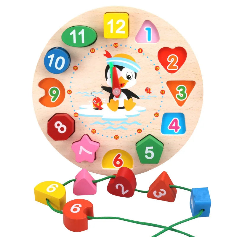 Wooden Number and Time Learning Clock Puzzle for Kids