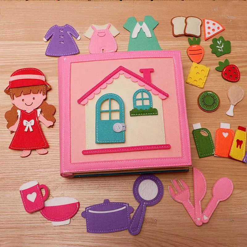 Montessori Sensory Quiet Felt Book Doll House Activity Book for Kids