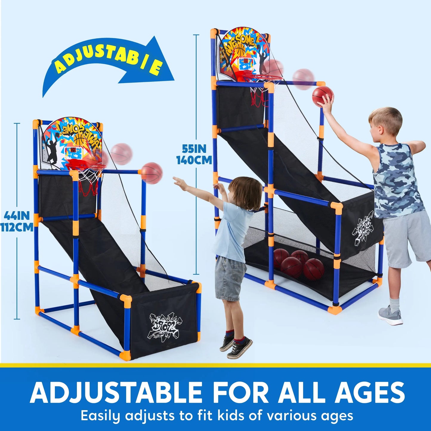 Adjustable Basketball Hoop Set for Kids Ages 3 to 12