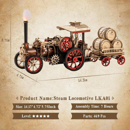 Robotime 469 Piece Mechanical Steam Locomotive 3D Wooden Puzzle