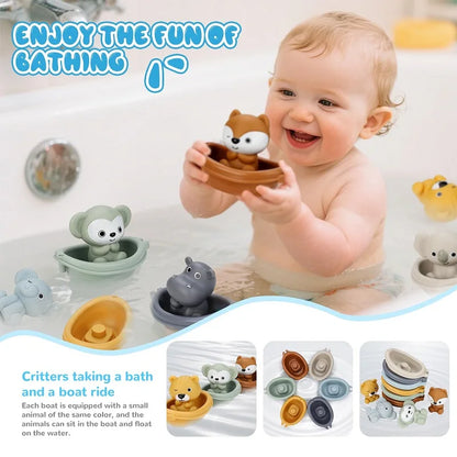 Stackable Floating Boat and Animal Bath Toy Set