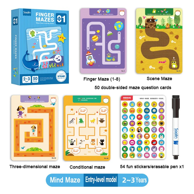 Wipe Clean Maze Activity Card Set for Kids