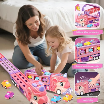 Foldable Car Carrier Race Track Set for Kids