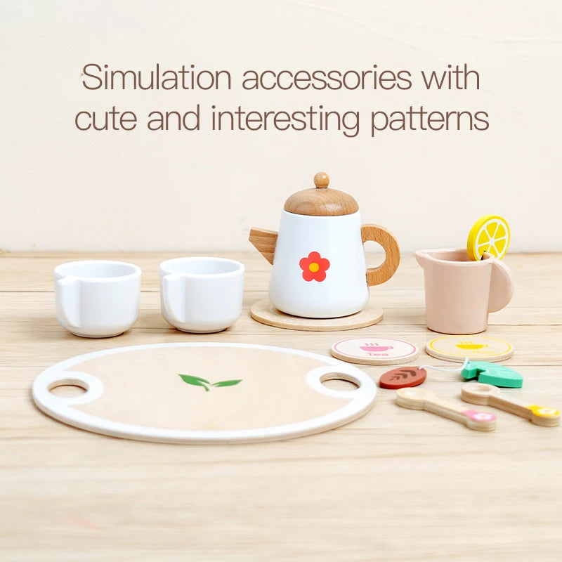 Wooden Pretend-Play Tea Set for Kids Ages 3+