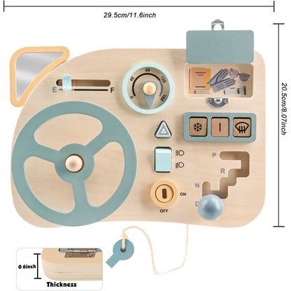 Wooden Steering Wheel Busy Board for Kids Ages 3 to 6