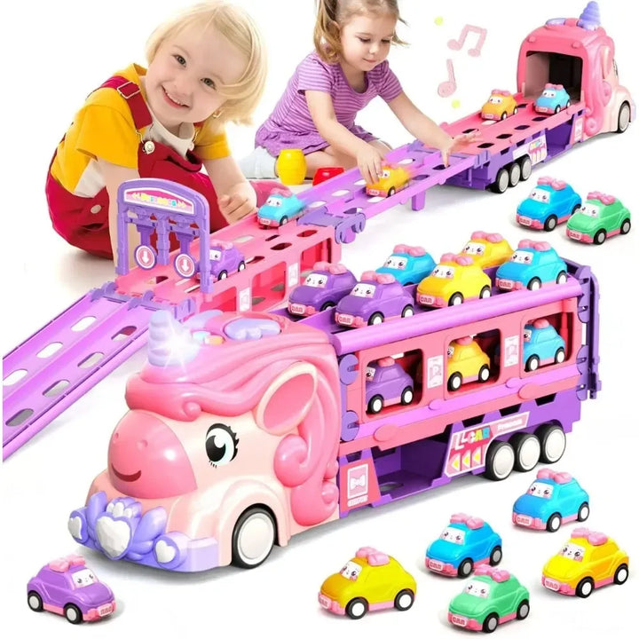 Foldable Car Carrier Race Track Set for Kids
