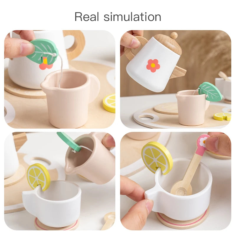 Wooden Pretend-Play Tea Set for Kids Ages 3+