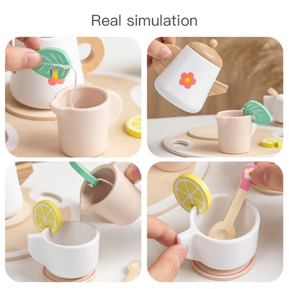 Wooden Pretend-Play Tea Set for Kids Ages 3+
