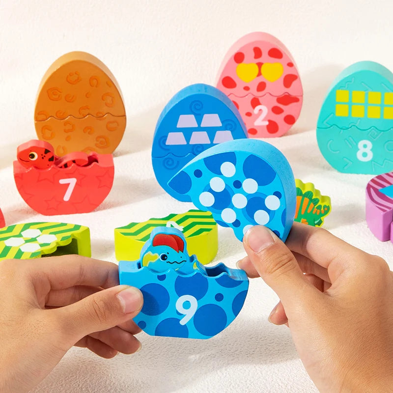 Wooden Dinosaur Egg Number and Color Matching Puzzle