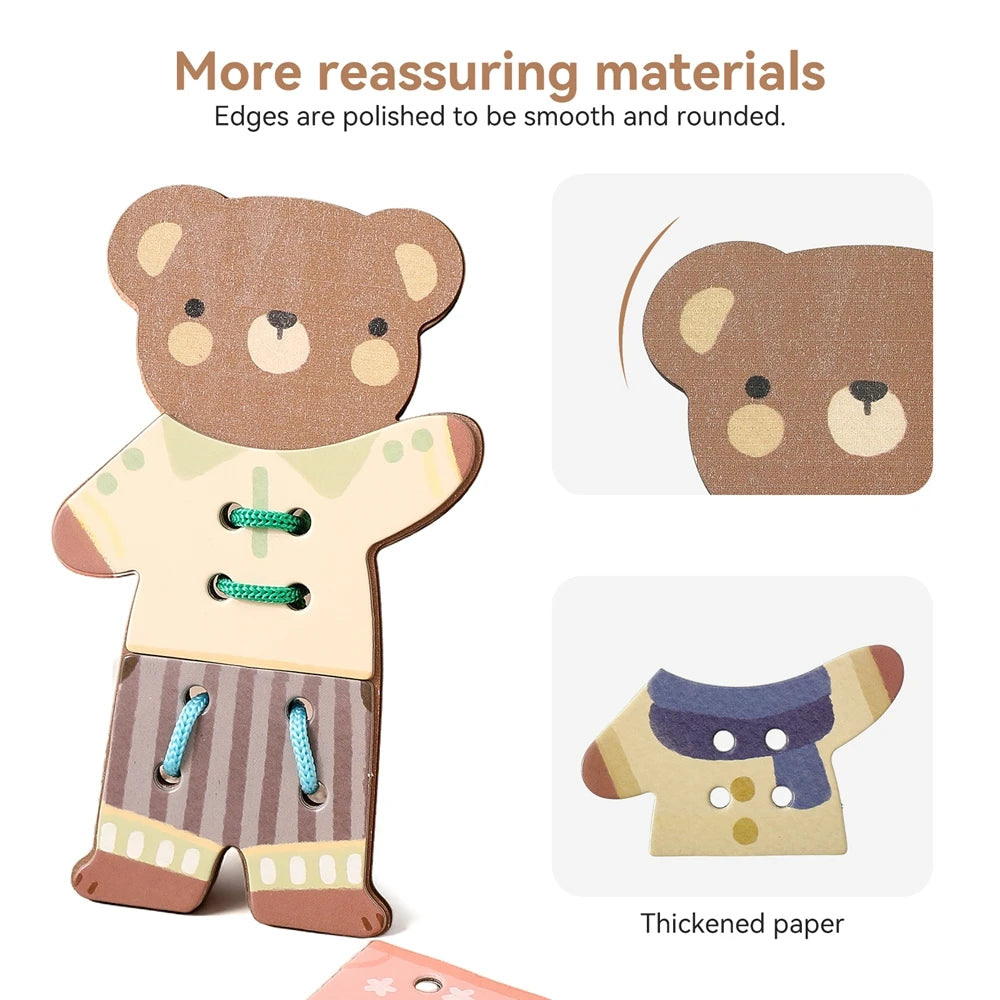 Wooden Bear Threading and Dress Up Activity Set