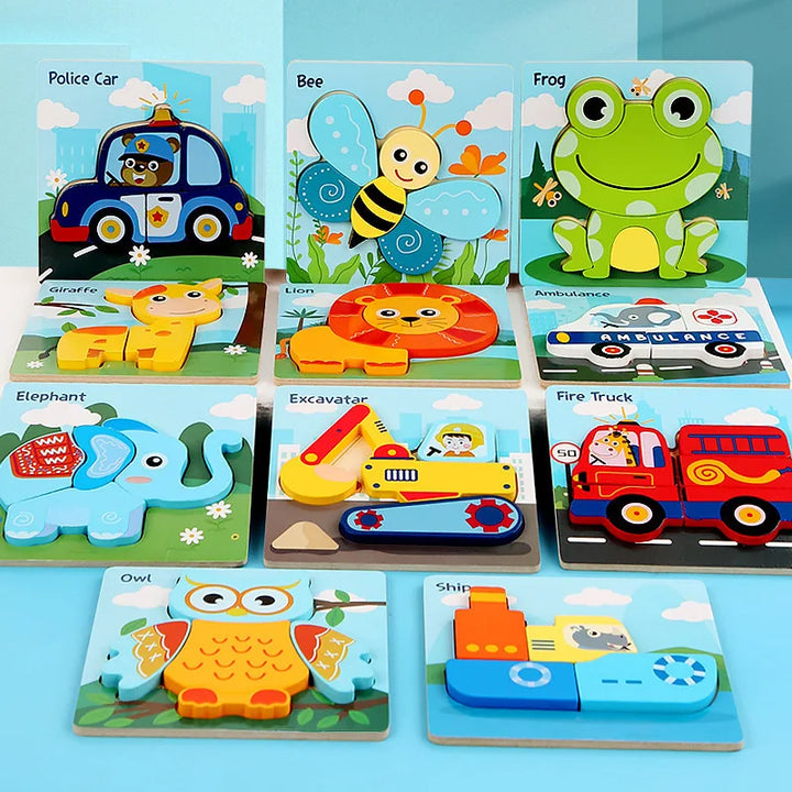 Wooden Animal and Vehicle Chunky Puzzle for Kids