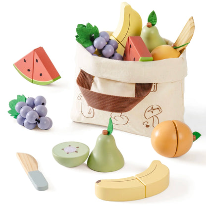Wooden Pretend Food Cutting Play Set for Kids
