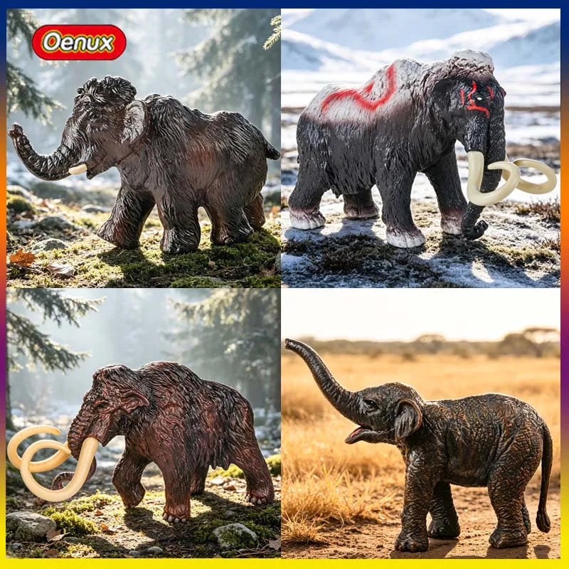 Realistic Woolly Mammoth and Elephant Animal Figure