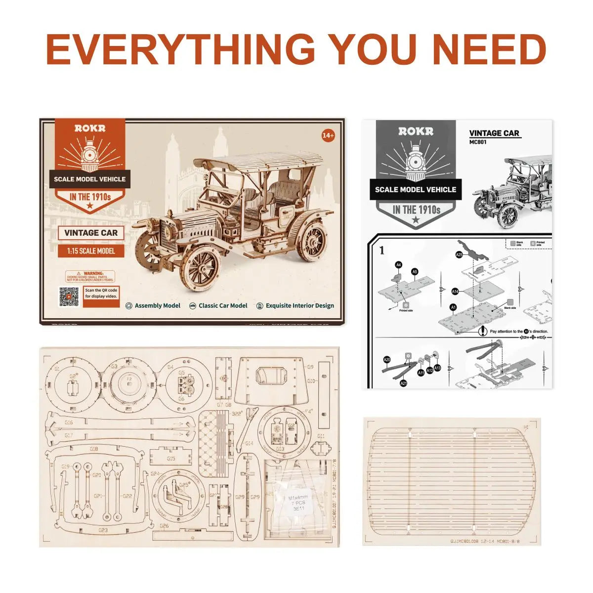 298 Piece Wooden Vintage Car 3D Model Puzzle