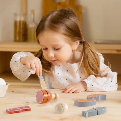 Wooden Pretend Food Cutting Play Set for Kids