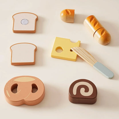 Wooden Pretend Food Cutting Play Set for Kids