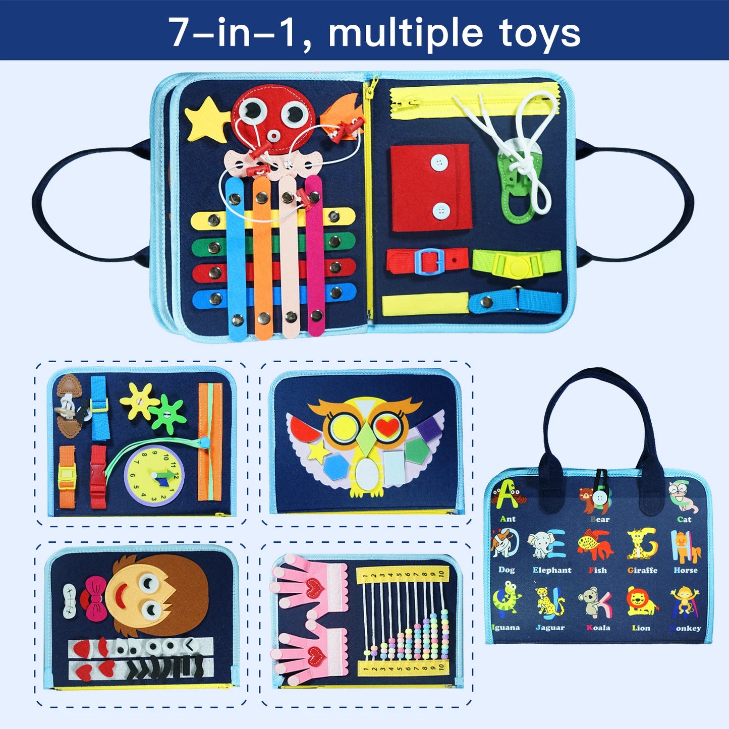 7-in-1 Montessori Busy Board for Kids Ages 3–6
