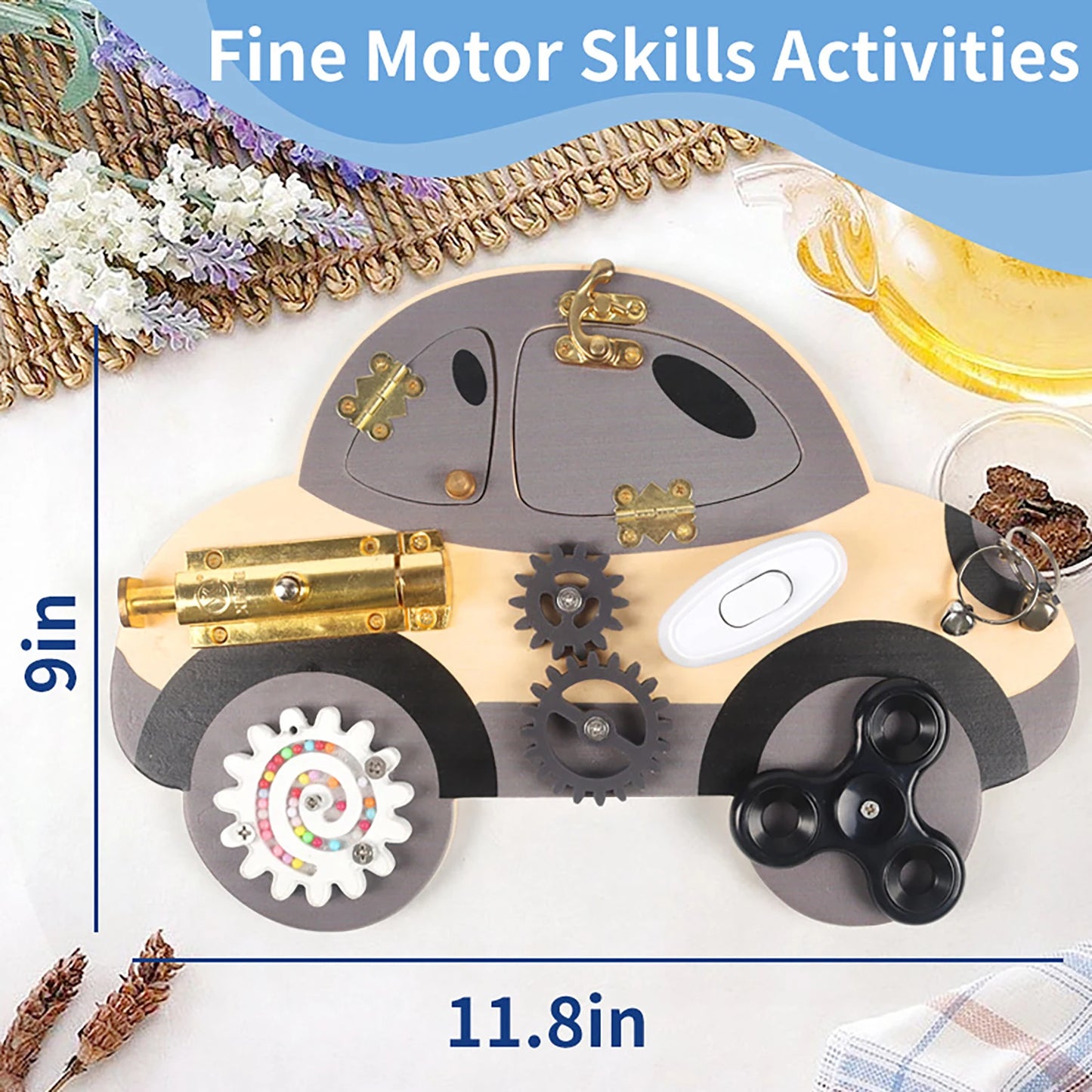 Wooden Steering Wheel Busy Board for Kids Ages 3 to 6