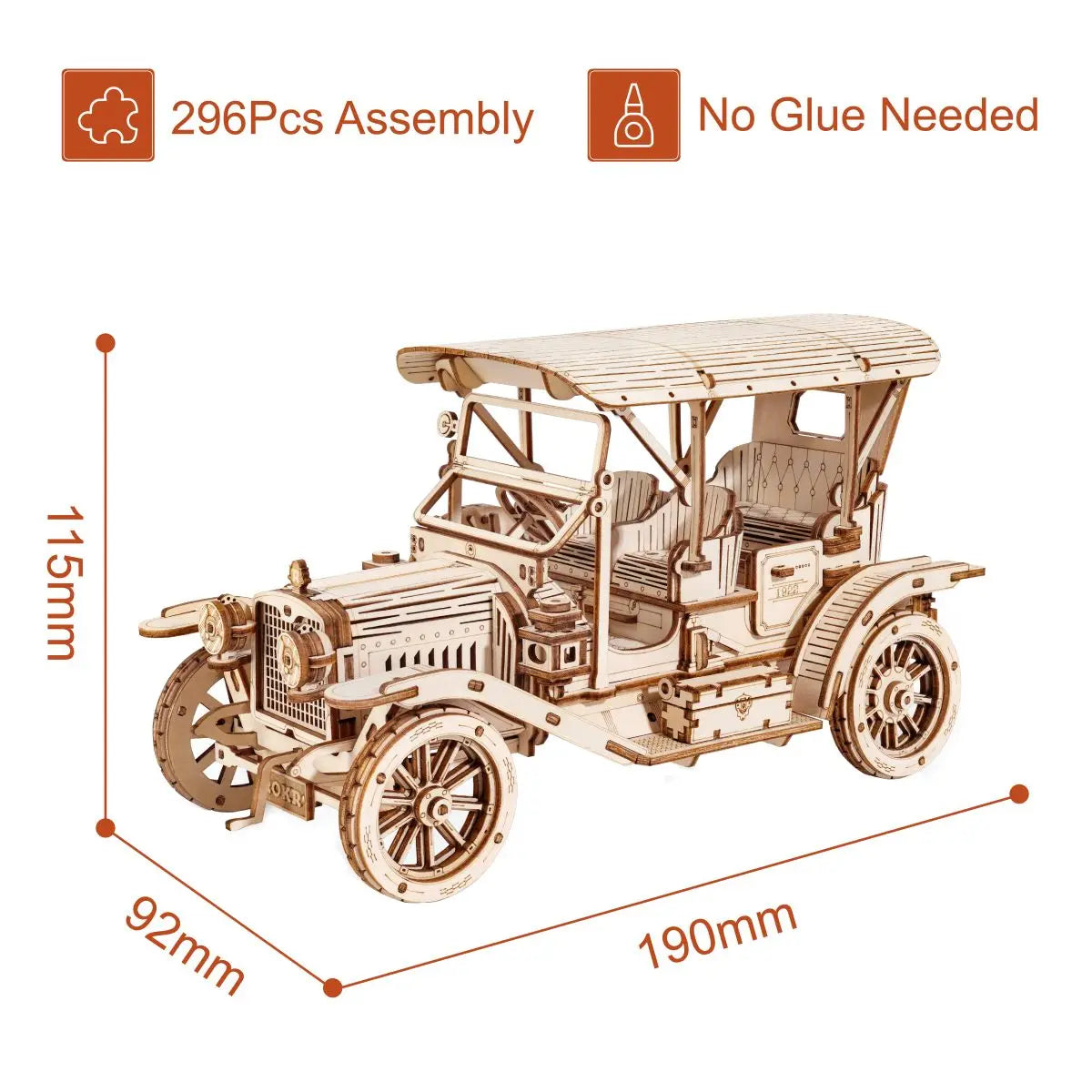 298 Piece Wooden Vintage Car 3D Model Puzzle